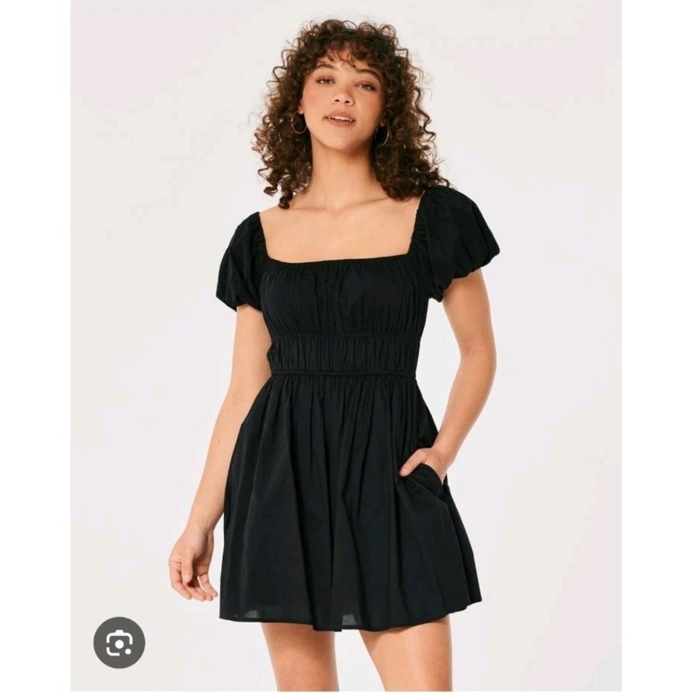 Hollister Black Puff‎ Sleeve Milkmaid Dark Romantic Skort Mini Dress Size XS